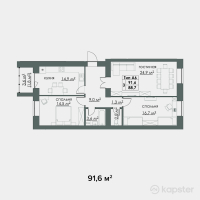 ЖК Dostar Apartments — 3-ком 91,6 м² (от 29 077 046 тг)