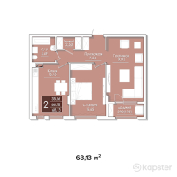 ЖК Aliya — 2-ком 68,1 м² (от 21 801 600 тг)