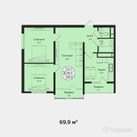 ЖК Аспан Сити 2.0 — 3-ком 69,9 м² (от 29 078 400 тг)