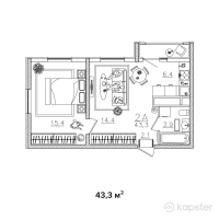 ЖК Eco Park Alatau — 2-ком 43.3 м² (от 15,371,500 тг)