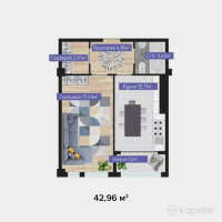 ЖК GRES City — 1-ком 43 м² (от 17 184 000 тг)