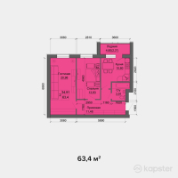 ЖК Третий Оптимальный — 2-ком 63,4 м² (от 17 752 000 тг)