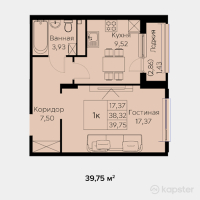 ЖК Uly Dala Avenue — 1-ком 39,8 м² (null)