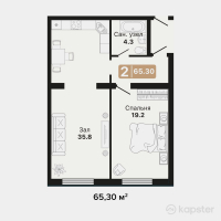 ЖК Gran Via — 2-ком 65,3 м² (от 26 446 500 тг)