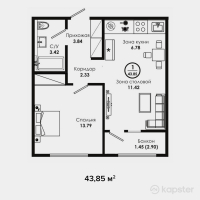 ЖК BrickTown — 1-ком 43,9 м² (от 19 951 750 тг)