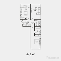 ЖК BrickTown — 2-ком 64,3 м² (от 29 256 500 тг)