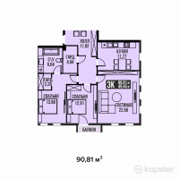 ЖК Golden Residence — 3-ком 90,8 м² (от 59 026 500 тг)