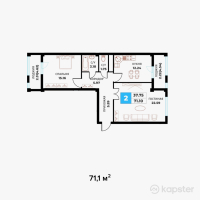 ЖК Kerim — 2-ком 71,1 м² (от 21 330 000 тг)