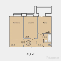 ЖК на ул. Оракбаева, 1а — 2-ком 61,2 м² (от 17 136 000 тг)