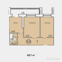 ЖК на ул. Оракбаева, 1а — 2-ком 68,7 м² (от 19 236 000 тг)
