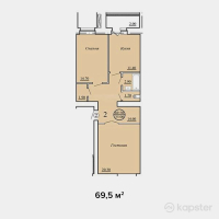 ЖК на ул. Оракбаева, 1а — 2-ком 69,5 м² (от 19 460 000 тг)