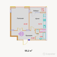ЖК Shugyla — 1-ком 55,2 м² (от 24 288 000 тг)