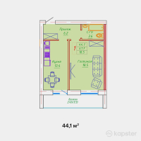 ЖК Washington — 1-ком 44,1 м² (от 24 255 000 тг)