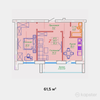 ЖК Washington — 2-ком 61,5 м² (от 33 825 000 тг)