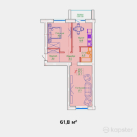 ЖК Washington — 2-ком 61,8 м² (от 33 990 000 тг)