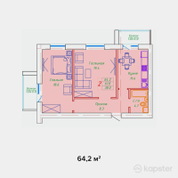 ЖК Washington — 2-ком 64,2 м² (от 35 310 000 тг)