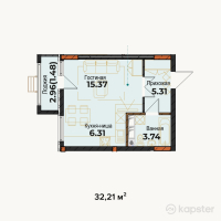 ЖК Амирель — 2-ком 32,3 м² (от 10 326 400 тг)