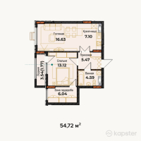 ЖК Амирель — 2-ком 54,7 м² (от 17 510 400 тг)