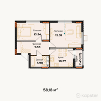 ЖК Амирель — 2-ком 58,1 м² (от 18 601 600 тг)