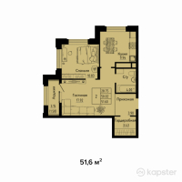 ЖК Яссауи — 2-ком 51,6 м² (от 23 736 000 тг)