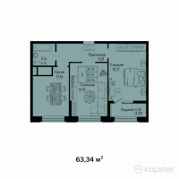 ЖК Яссауи — 2-ком 63,3 м² (от 29 136 400 тг)