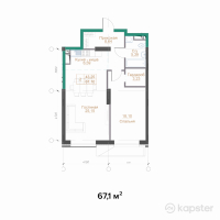 ЖК Hayat Meliora — 2-ком 67,1 м² (от 85 217 000 тг)