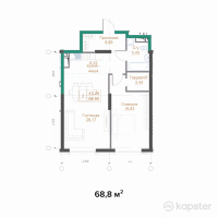 ЖК Hayat Meliora — 2-ком 68,8 м² (от 87 376 000 тг)