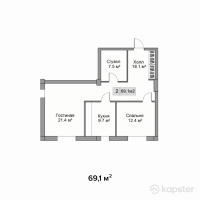 КД Alma Garden — 2-ком 69,1 м² (от 82 920 000 тг)