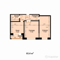 ЖК Dostyk — 2-ком 61,4 м² (от 22 104 000 тг)