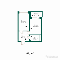 ЖК New Life — 1-ком 43,1 м² (от 18 533 000 тг)