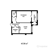 ЖК Парус — 1-ком 47,8 м² (от 20 067 600 тг)