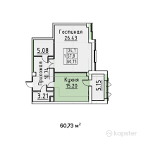 ЖК Парус — 1-ком 60,7 м² (от 25 506 600 тг)