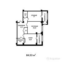 ЖК Парус — 2-ком 84,5 м² (от 35 502 600 тг)