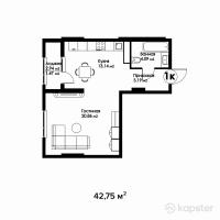 ЖК Four Seasons — 1-ком 42,8 м² (от 25 436 250 тг)
