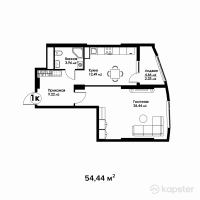 ЖК Four Seasons — 1-ком 54,4 м² (от 32 391 800 тг)