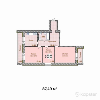 ЖК 7 мкрн — 3-ком 87,5 м² (от 27 996 900 тг)