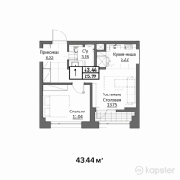 ЖК ЖанаАрка — 1-ком 43,4 м² (от 17 158 800 тг)