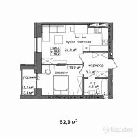 ЖК Байсанат 3 — 2-ком 52,3 м² (от 17 520 500 тг)