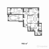 ЖК Байсанат 3 — 4-ком 119,1 м² (от 39 898 500 тг)