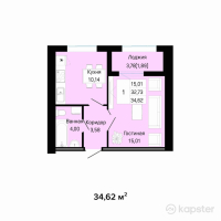 ЖК Khanzada — 1-ком 34,6 м² (от 10 039 800 тг)