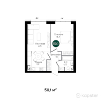 ЖК RAMS Garden — 2-ком 50,1 м² (от 60 120 000 тг)