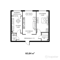 ЖК Маяк — 2-ком 60,8 м² (от 25 552 800 тг)