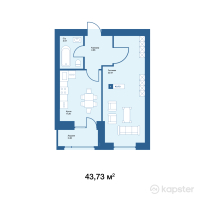 ЖК Yrys — 1-ком 43,7 м² (от 14 430 900 тг)