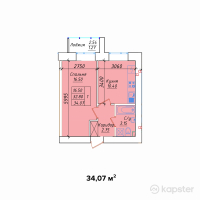 ЖК Фирдаус — 1-ком 34,1 м² (от 12 605 900 тг)