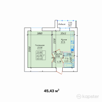 ЖК Фирдаус — 1-ком 45,4 м² (от 16 809 100 тг)