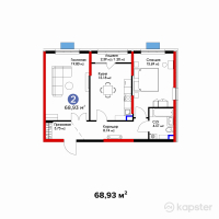 ЖК Ұлы Дала — 2-ком 68,9 м² (от 34 396 070 тг)