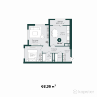 ЖК Tumar Tower Shymkent — 2-ком 68,4 м² (от 42 178 120 тг)