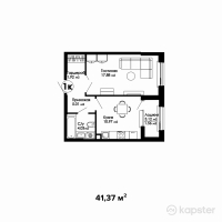 ЖК Respublika — 1-ком 41,4 м² (от 19 030 200 тг)