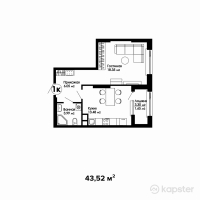 ЖК Respublika — 1-ком 43,5 м² (от 20 019 200 тг)