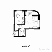 ЖК Respublika — 1-ком 46,1 м² (от 21 224 400 тг)